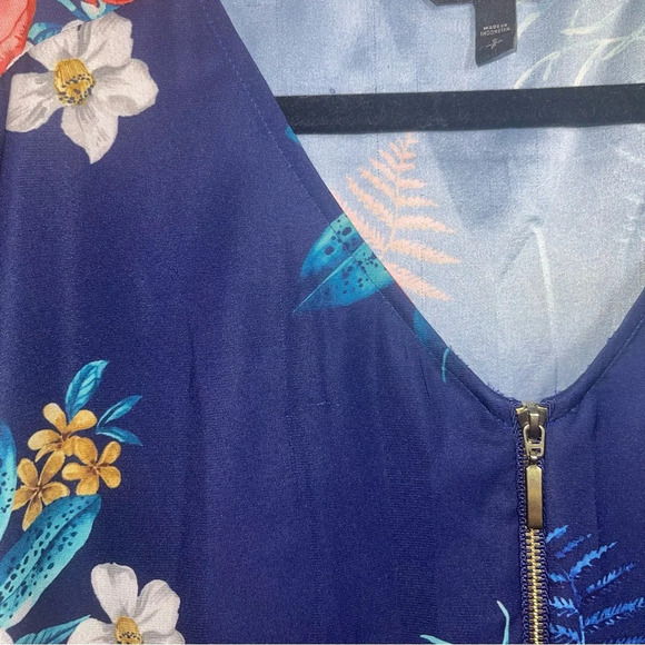Express Blue Multicolor Tropical Floral Print Zip Front Blouse Small Women’s - Picture 4 of 12